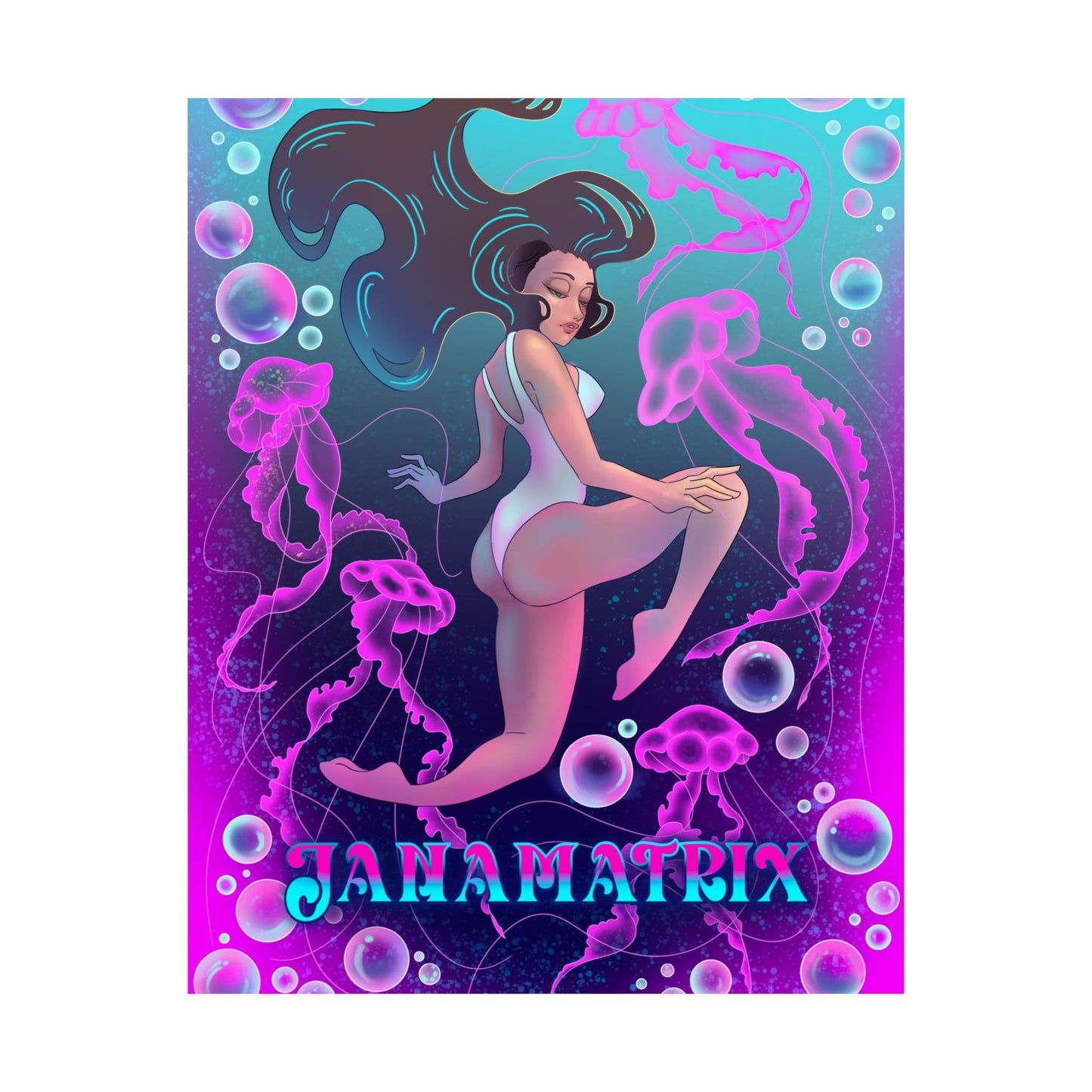Swimming with Jellyfish Poster