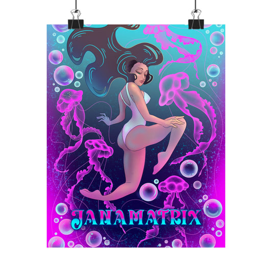 Swimming with Jellyfish Poster